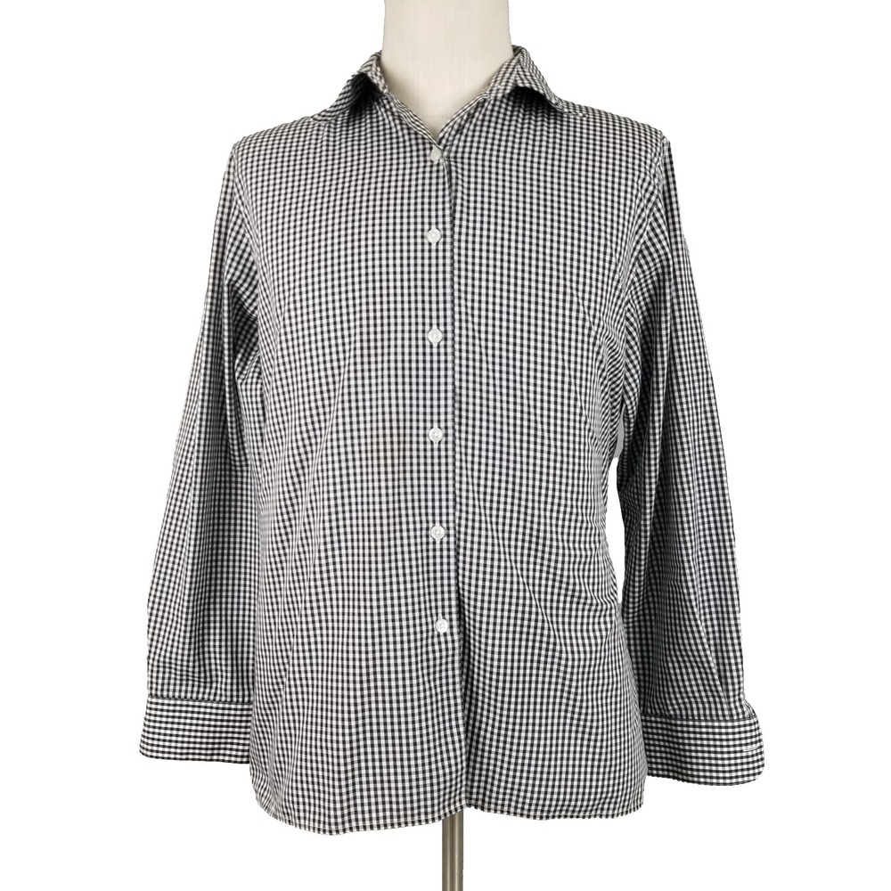 Orvis Shirt Womens 14 Black White Gingham Check Button Down Long Sleeve Classic